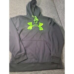 Under Armour Mens Gray Hoodie with Neon Green Logo Athletic Sweatshirt Sz Medium